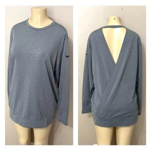 Nike Dri-Fit Pull Over Grey Sweatshirt Open Back Oversized Women’s Sz M